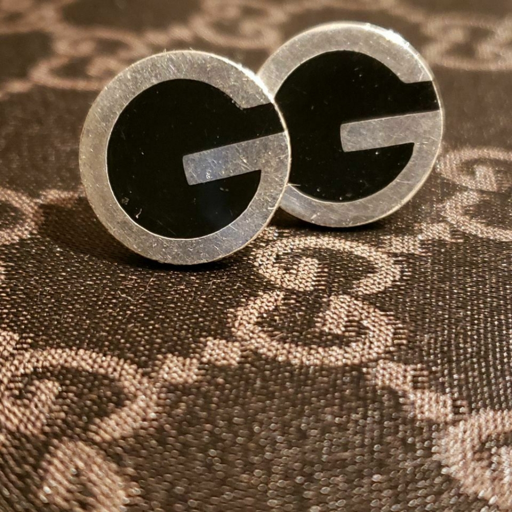 GUCCI Silver and Ceramic Cuff Links / Unisex